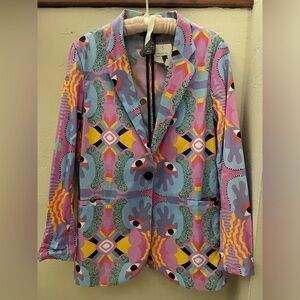 NWT - Nooworks Blazer in MUCCI Print Stretch Cotton Jacket - S - Rare -